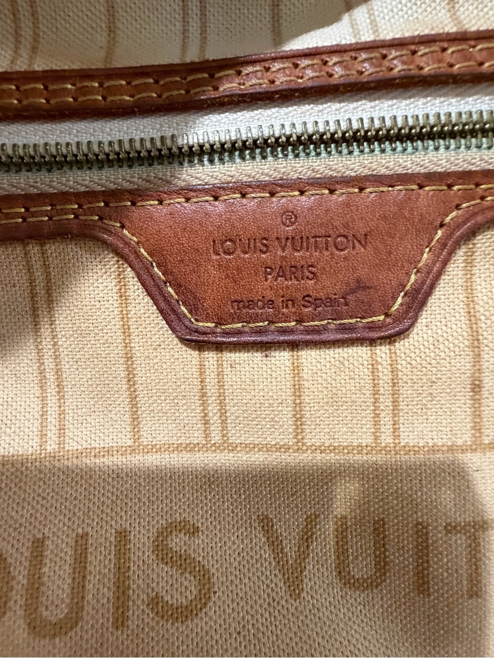 LV Canvas tote bag Checkered Damier Azur 'Neverfull MM' Authentic COA - Picture 12 of 17